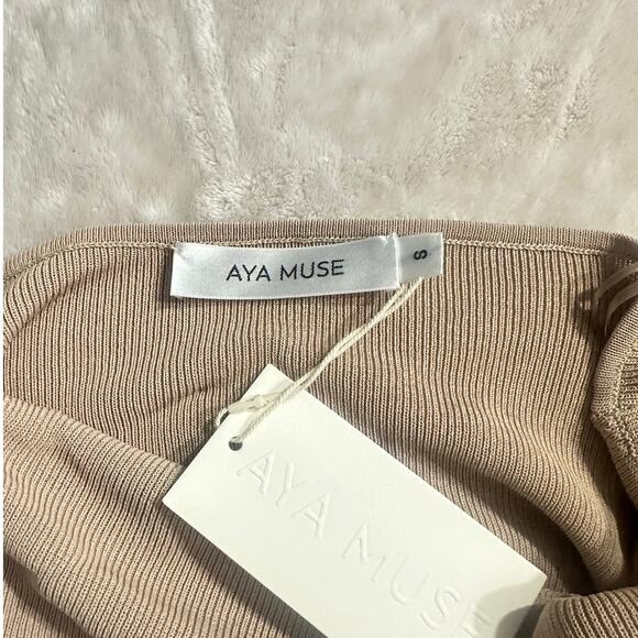 Aya Muse Tipo Mini Dress Women's Small Beige Cowl Neck Open Back Halter $650 - Picture 5 of 11